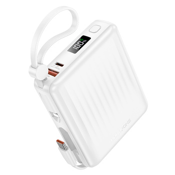 Borofone Powerbank 15000mAh BJ70A Vigorous - USB + Typ C - QC 3.0 PD 20W mit Kabeln Typ C und Lightning weiß