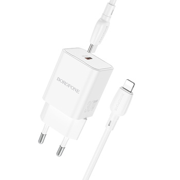 Borofone Netzladegerät BN13 Safety GaN - Typ C - PD 30W mit Kabel Typ C auf Lightning weiß