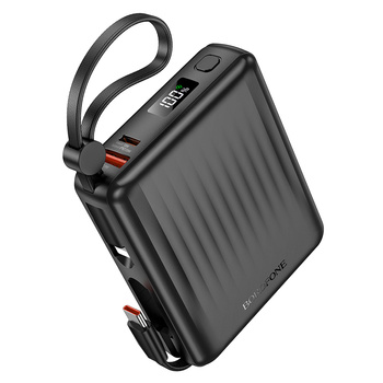 Borofone Powerbank 15000mAh BJ70A Vigorous - USB + Typ C - QC 3.0 PD 20W mit Kabeln Typ C und Lightning schwarz