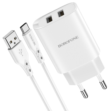 Borofone Netzladegerät BN2 Super - 2×USB - 2,1A mit Kabel USB auf Typ C weiß