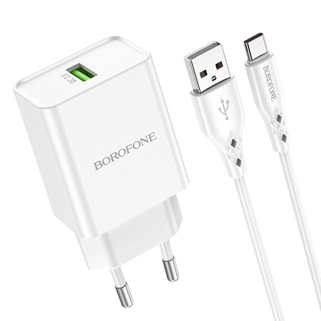 Borofone Netzladegerät BN5 Sunlight - USB - QC 3.0 18W mit Kabel USB auf Typ C weiß