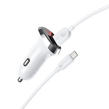 Borofone Ładowarka samochodowa BZ15 Auspicious - 2xUSB - 2,4A z kablem USB na Micro USB biała