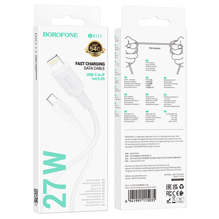 Borofone Kabel BX111 Feliz - Typ C auf Lightning - PD 27W 1 m weiß