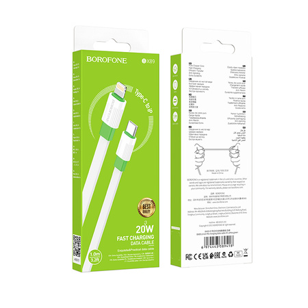 Borofone Kabel BX89 Union - Typ C na Lightning - PD 20W 1 metr biało-zielony