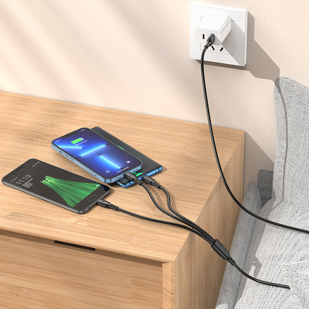 Borofone Kabel BX71 3 w 1 - USB na Typ C, Micro USB, Lightning - 2A 1 metr czarny