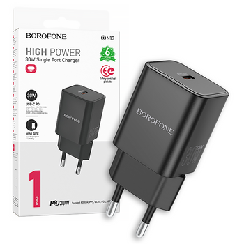 Borofone Ładowarka sieciowa BN13 Safety GaN - Typ C - PD 30W czarna