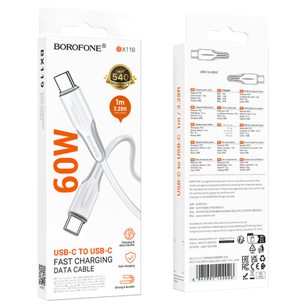 Borofone Kabel BX119 New - Typ C auf Typ C - PD 60W 1 m weiß