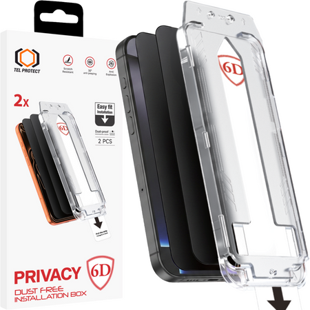 Hartowane szkło Tel Protect Dust-Free Easy Fit Privacy Full Glue 6D do Iphone 15 czarne - 2 sztuki
