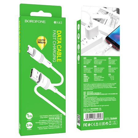 Borofone Kabel BX43 CoolJoy - USB na Micro USB - 2,4A 1 metr biały