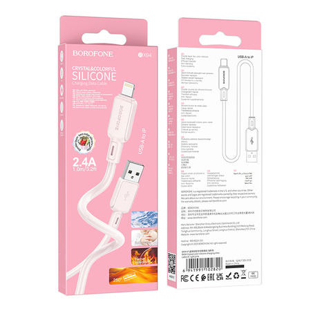 Borofone Kabel BX94 Crystal color - USB na Lightning - 2,4A 1 metr jasnoróżowy