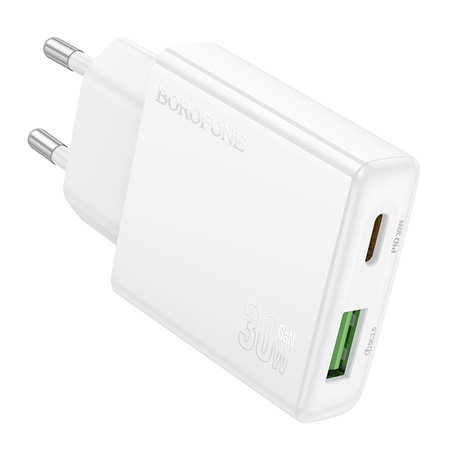 Borofone Netzladegerät BN25 Wish (Ultra Thin) - USB + Typ C - PD QC 3.0 30W weiß