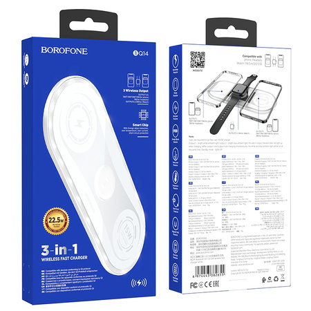 Borofone Ładowarka indukcyjna BQ14 Absolute 3 w 1 22,5W biała