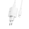 Borofone Netzladegerät BN14 Royal GaN - USB + Typ C - QC 3.0 PD 30W mit Kabel Typ C auf Lightning weiß