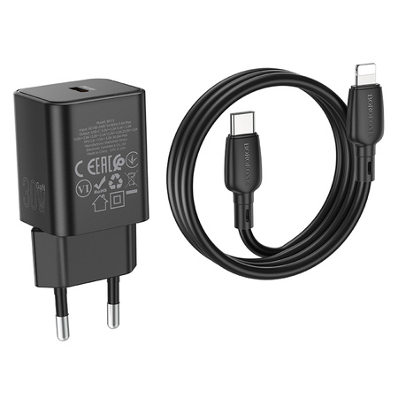 Borofone Netzladegerät BN13 Safety GaN - Typ C - PD 30W mit Kabel Typ C auf Lightning schwarz