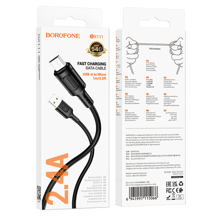 Borofone Kabel BX111 Feliz - USB auf Micro USB - 2,4A 1 m schwarz