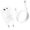 Borofone Netzladegerät BN7 - USB + Typ C - QC 3.0 PD 20W mit Kabel Typ C auf Lightning weiß