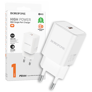 Borofone Ładowarka sieciowa BN13 Safety GaN - Typ C - PD 30W biała